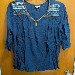 Navy Blue Embroidered Women's Top